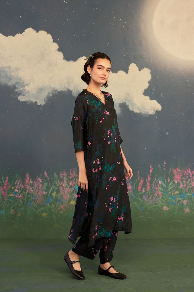 Fuchsia Citrus Long Kurta Set Bamboo Silk silk by Nadiya Paar for women Worldwide