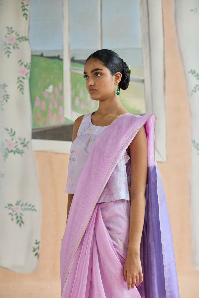 Orchid Mist Chanderi Sari silk by Nadiya Paar for women Worldwide
