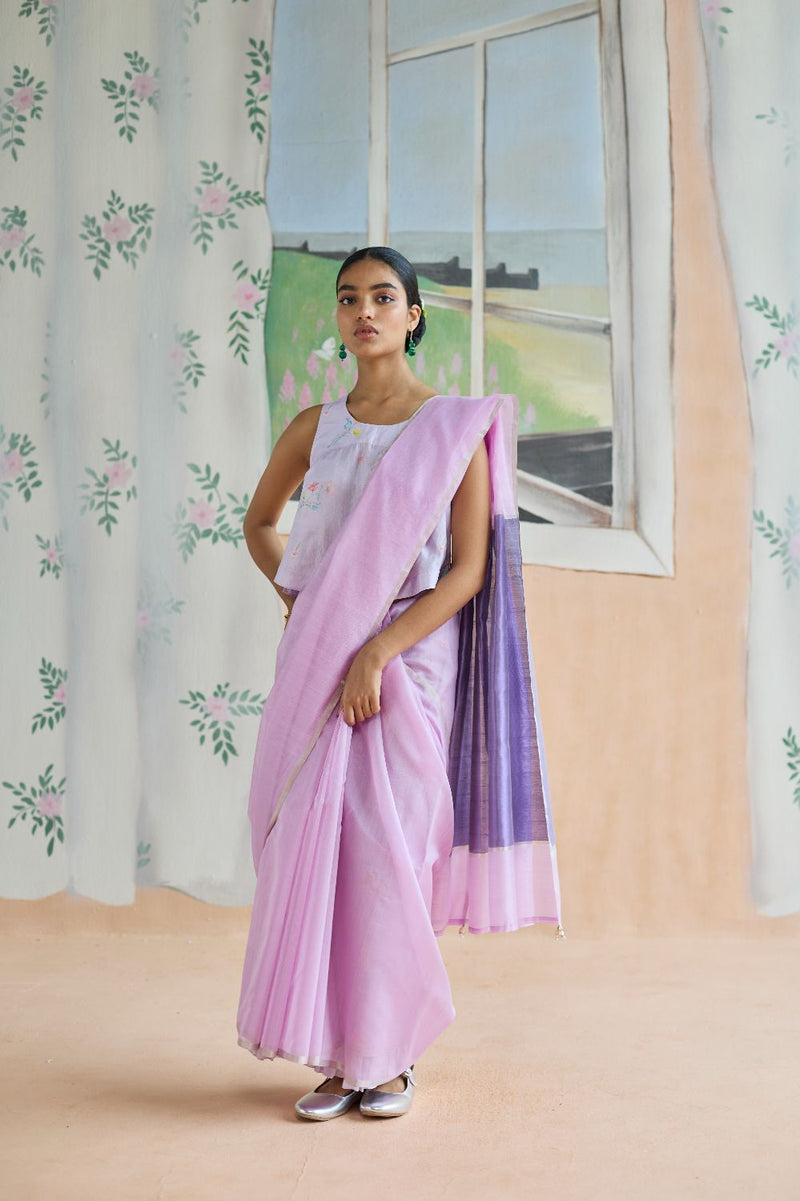 Orchid Mist Chanderi Sari silk by Nadiya Paar for women Worldwide
