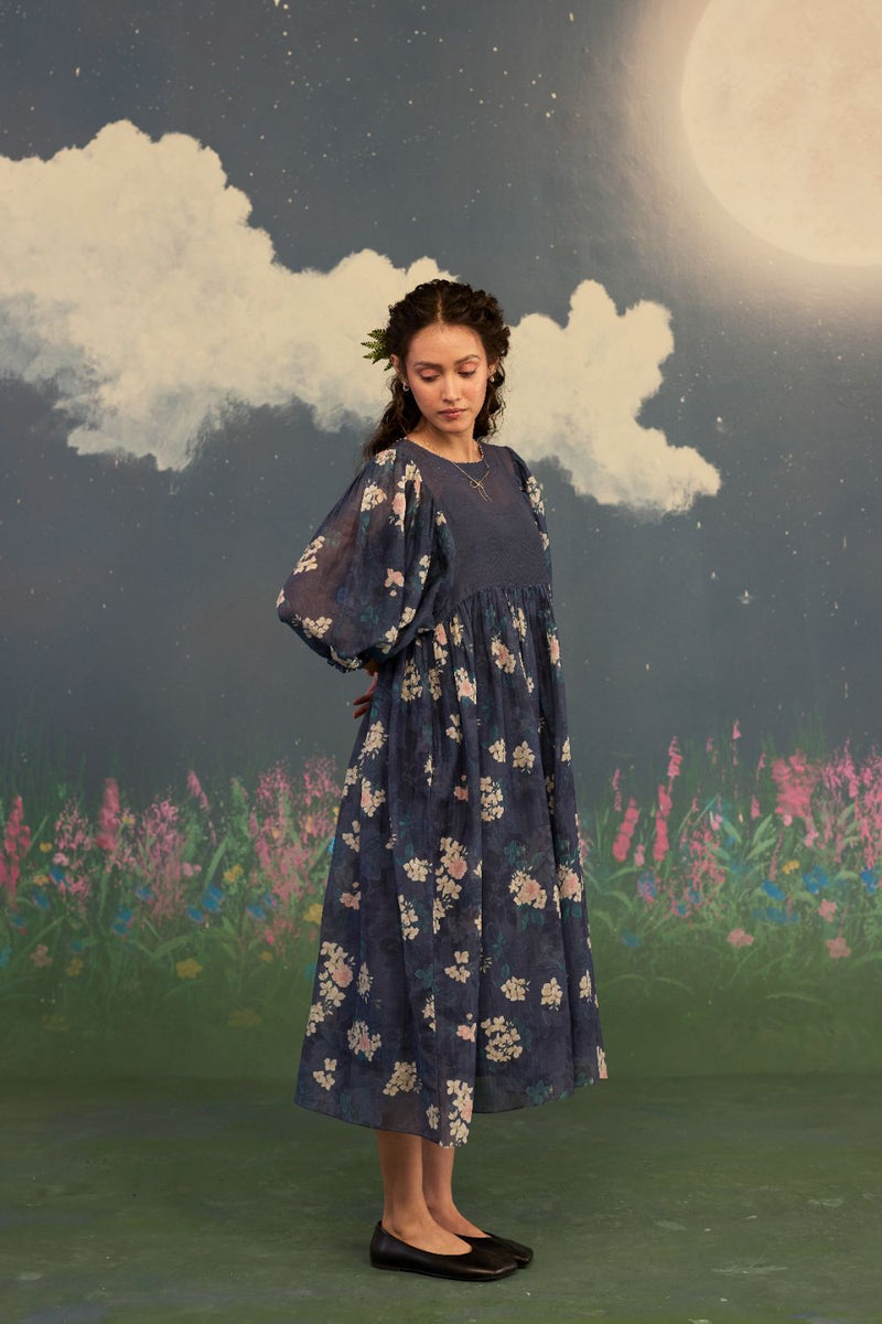 Moonlit Rose June Dress silk by Nadiya Paar in black color for women Worldwide