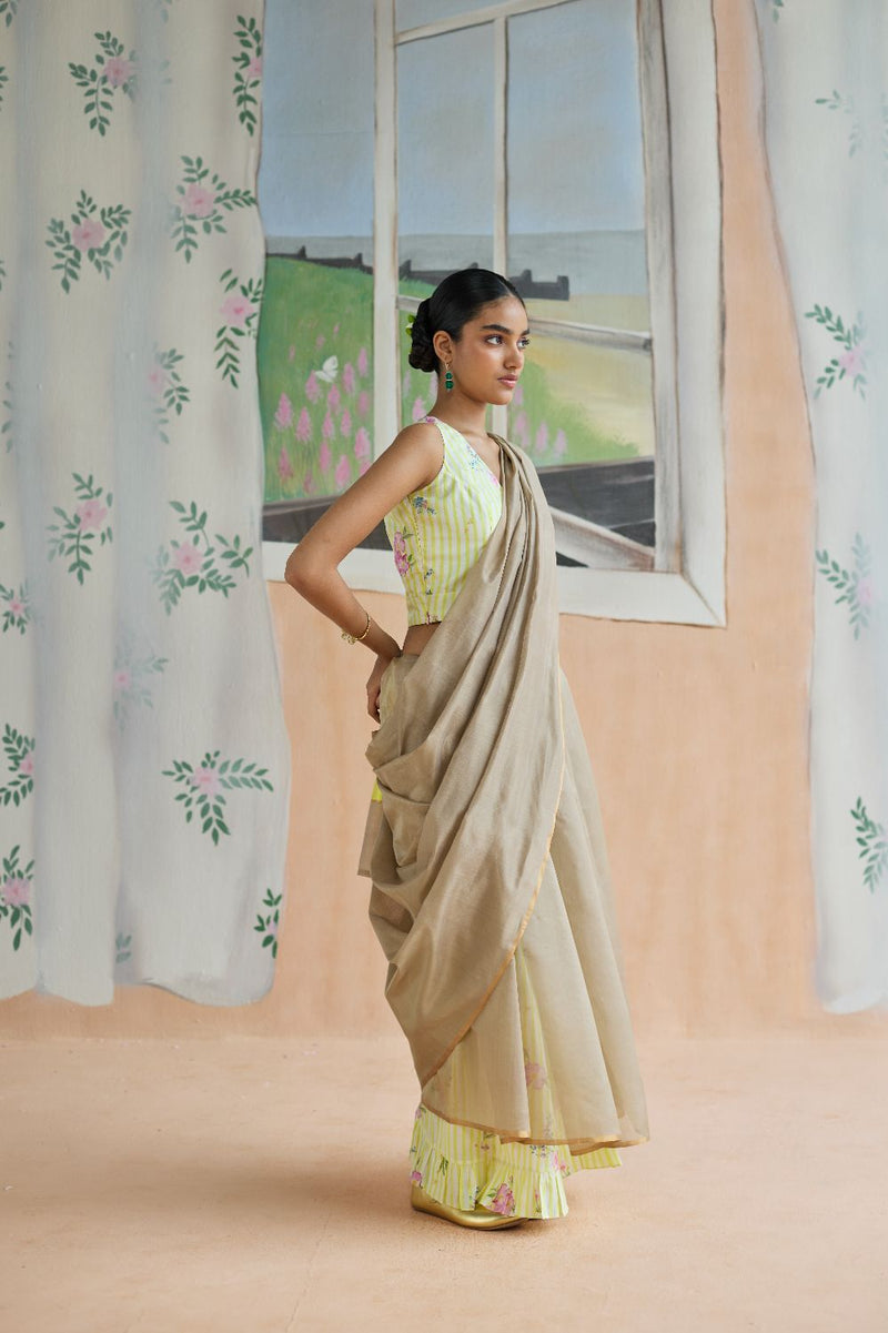 Sundaze Chanderi Sari silk by Nadiya Paar in brown color for women Worldwide