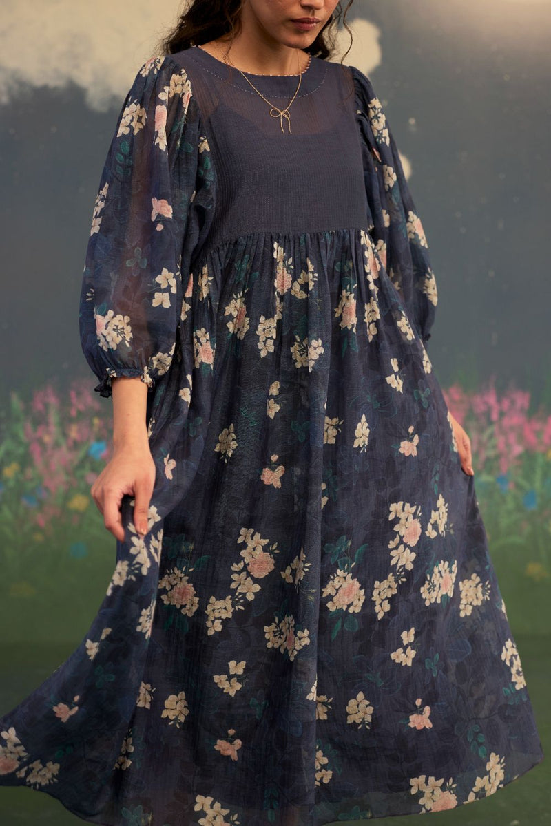 Moonlit Rose June Dress silk by Nadiya Paar in black color for women Worldwide