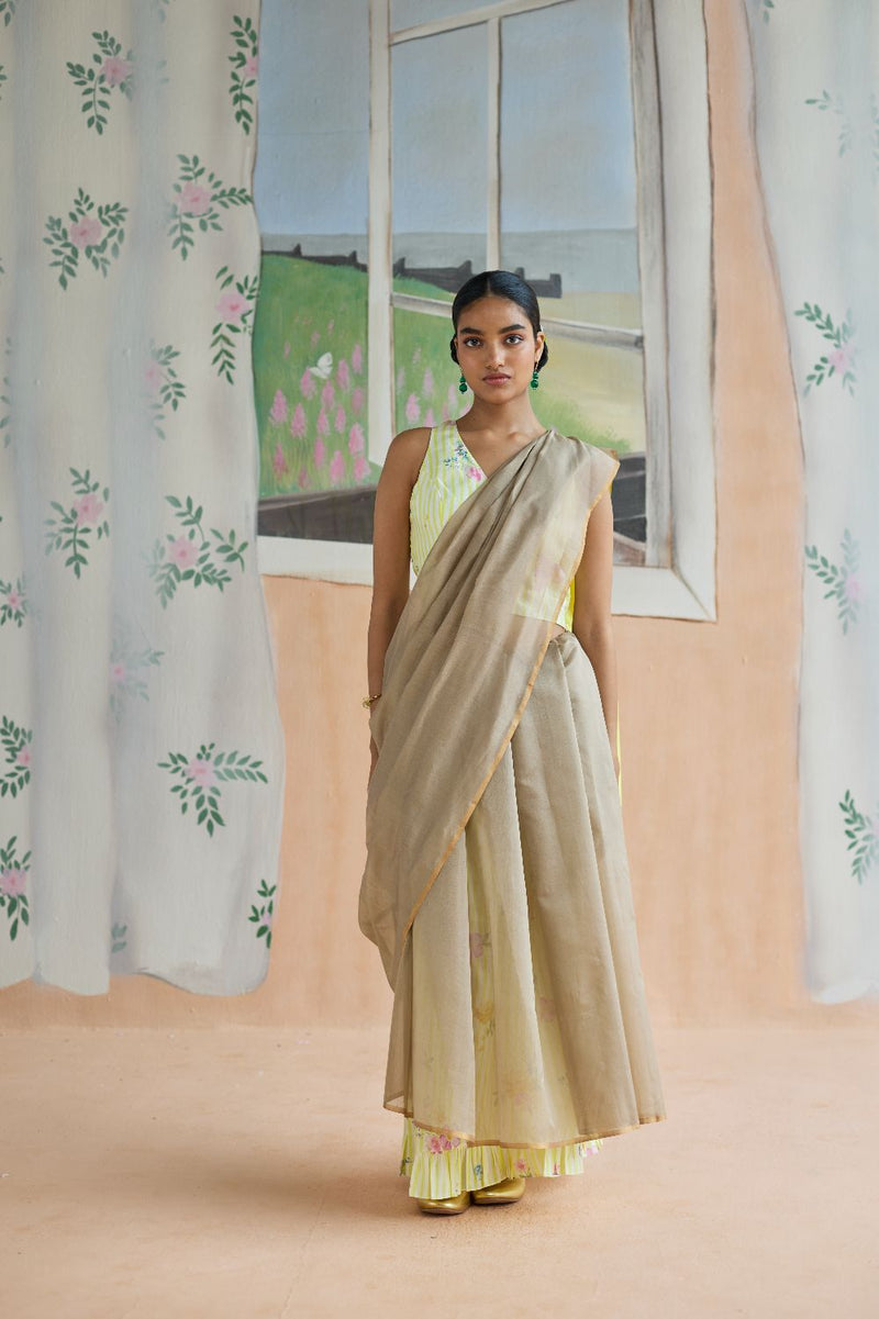 Sundaze Chanderi Sari silk by Nadiya Paar in brown color for women Worldwide