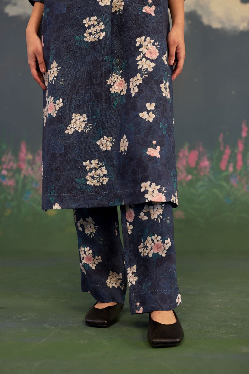 Moonlit Rose Sunbeam Long Kurta Set Linen by Nadiya Paar in black color for women Worldwide