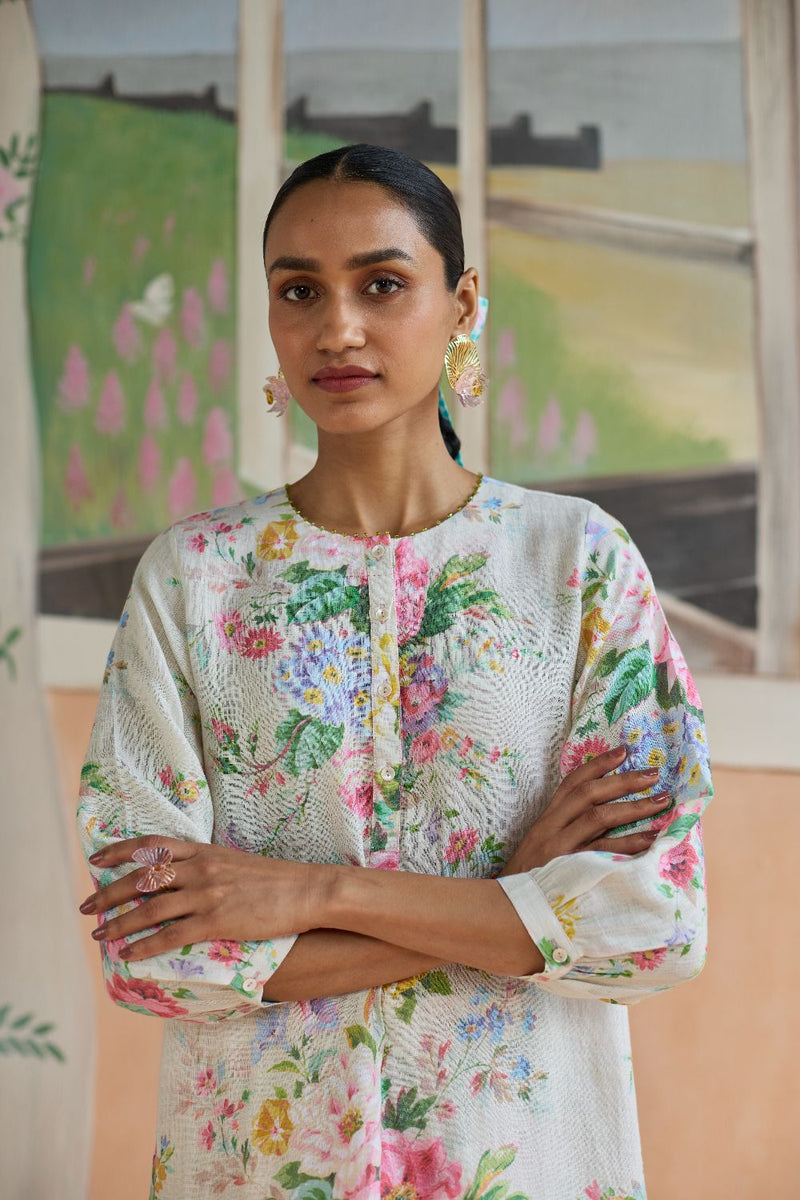 Sunbeam Long Kurta Set Linen linen by Nadiya Paar in white color for women Worldwide