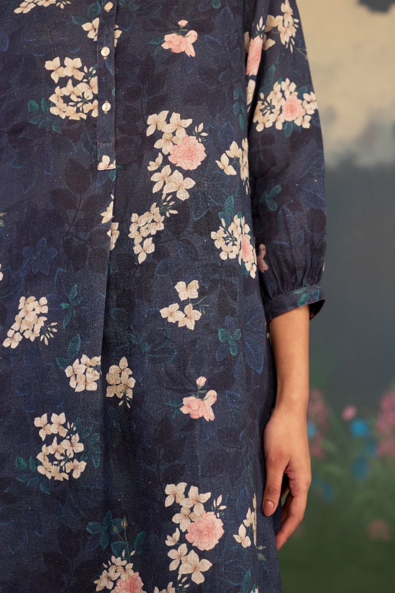 Moonlit Rose Sunbeam Long Kurta Set Linen by Nadiya Paar in black color for women Worldwide