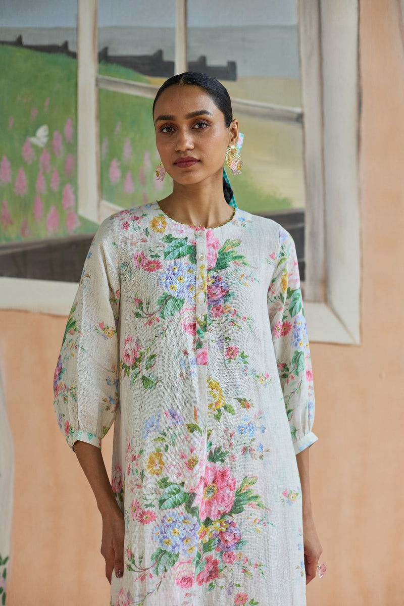 Sunbeam Long Kurta Set Linen linen by Nadiya Paar in white color for women Worldwide
