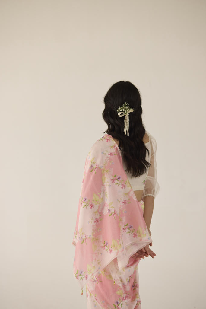 Rose Garden Silk and Cotton Chanderi Sari-Pink silk by Nadiya Paar in pink color for women Worldwide
