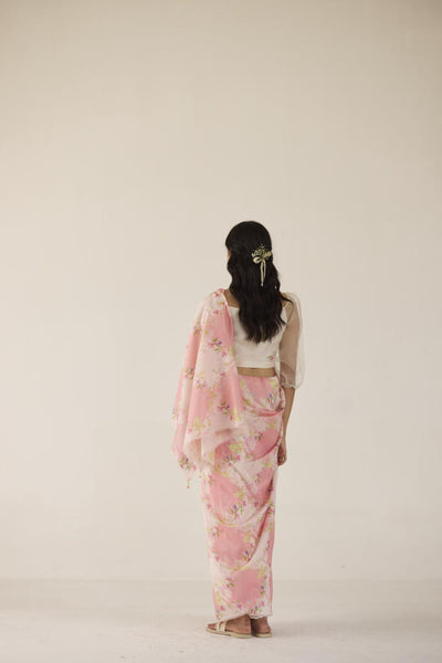 Rose Garden Silk and Cotton Chanderi Sari-Pink