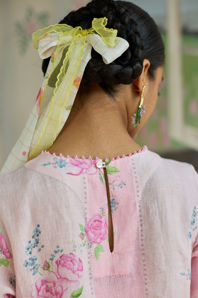 Rose Haze Long Kurta Set Linen linen by Nadiya Paar in pink color for women Worldwide