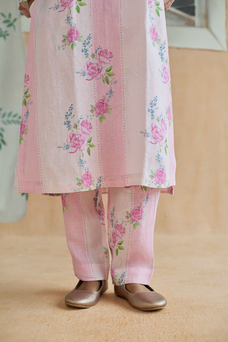 Rose Haze Long Kurta Set Linen linen by Nadiya Paar in pink color for women Worldwide