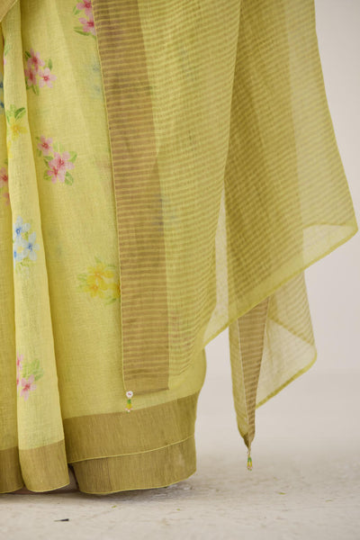 Periwinkle Linen Yellow Sari