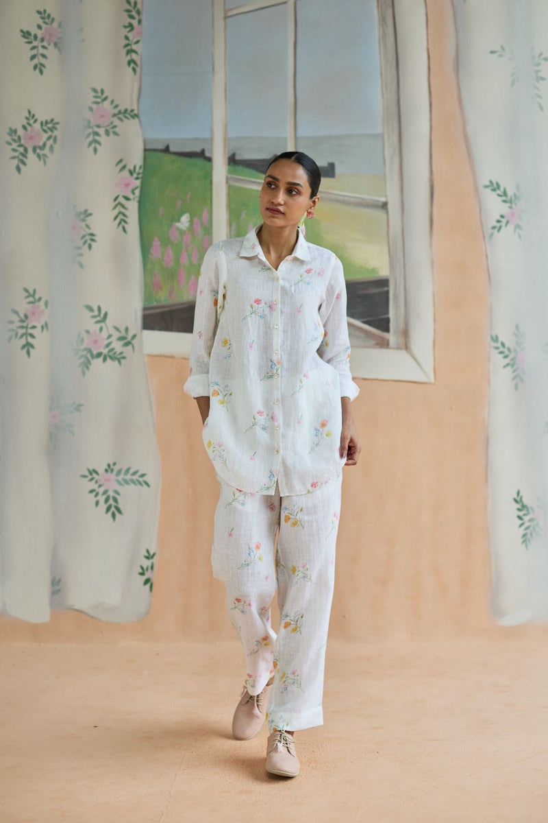 Florist Co-ord Set Linen linen by Nadiya Paar in white color for women Worldwide