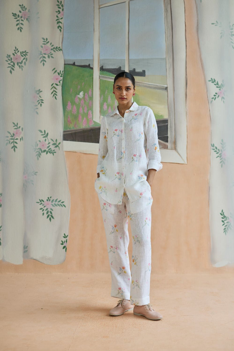 Florist Co-ord Set Linen linen by Nadiya Paar in white color for women Worldwide