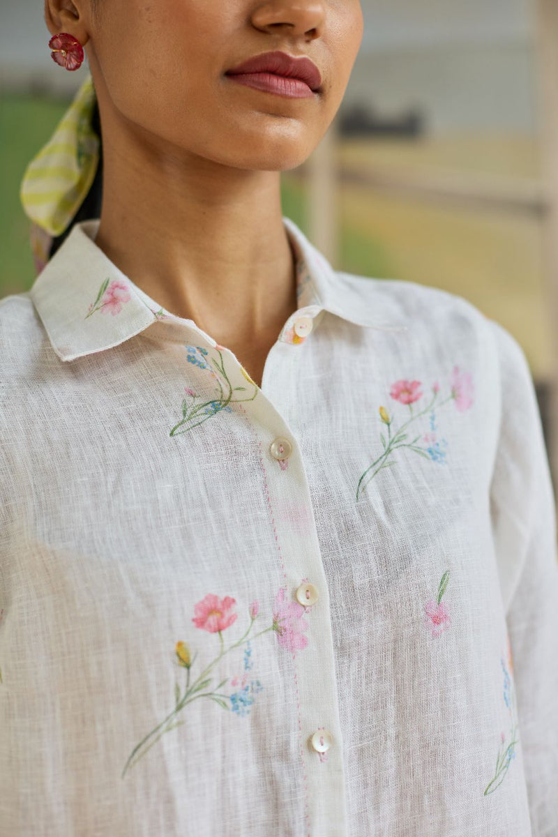Florist Co-ord Set Linen linen by Nadiya Paar in white color for women Worldwide