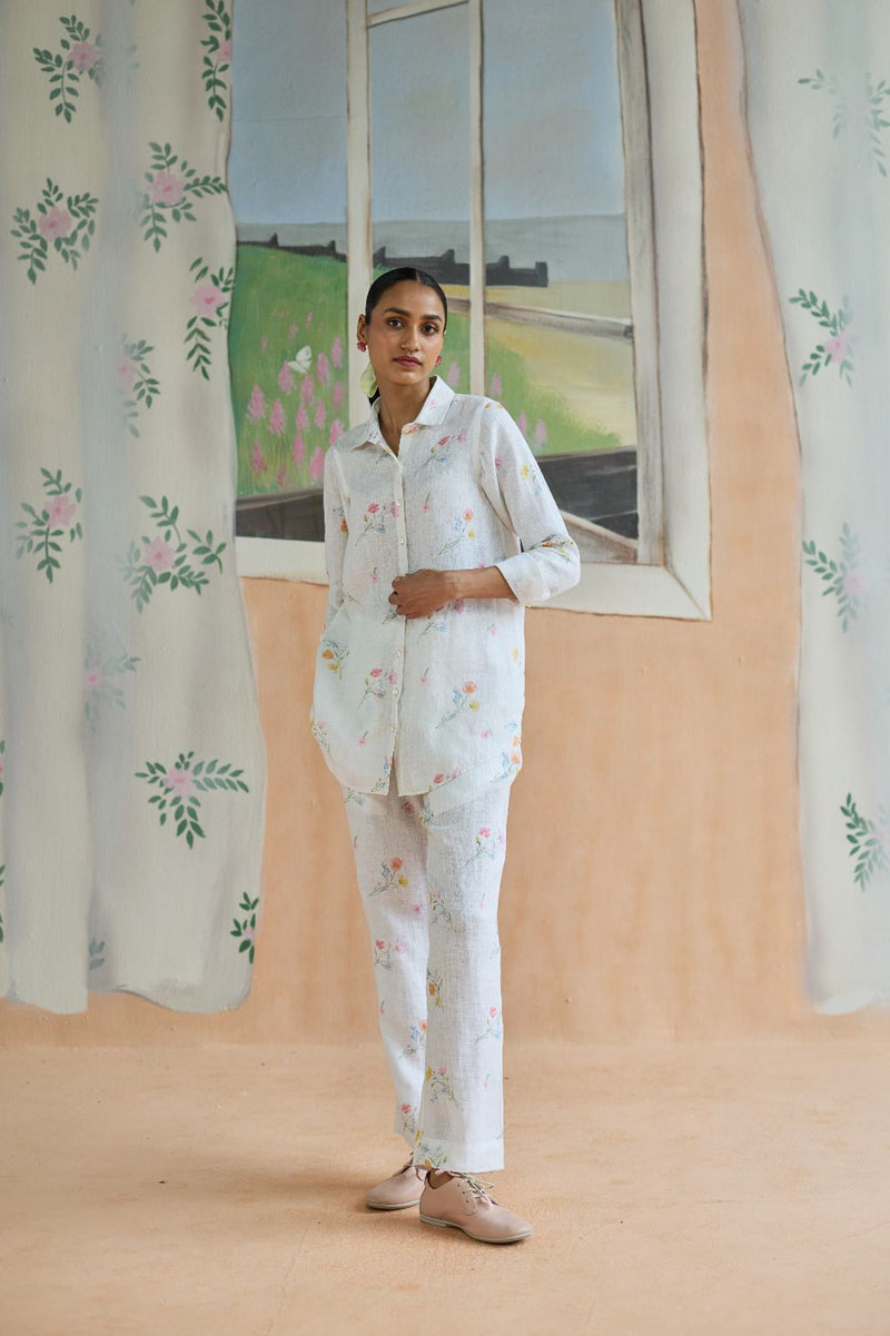 Florist Co-ord Set Linen linen by Nadiya Paar in white color for women Worldwide