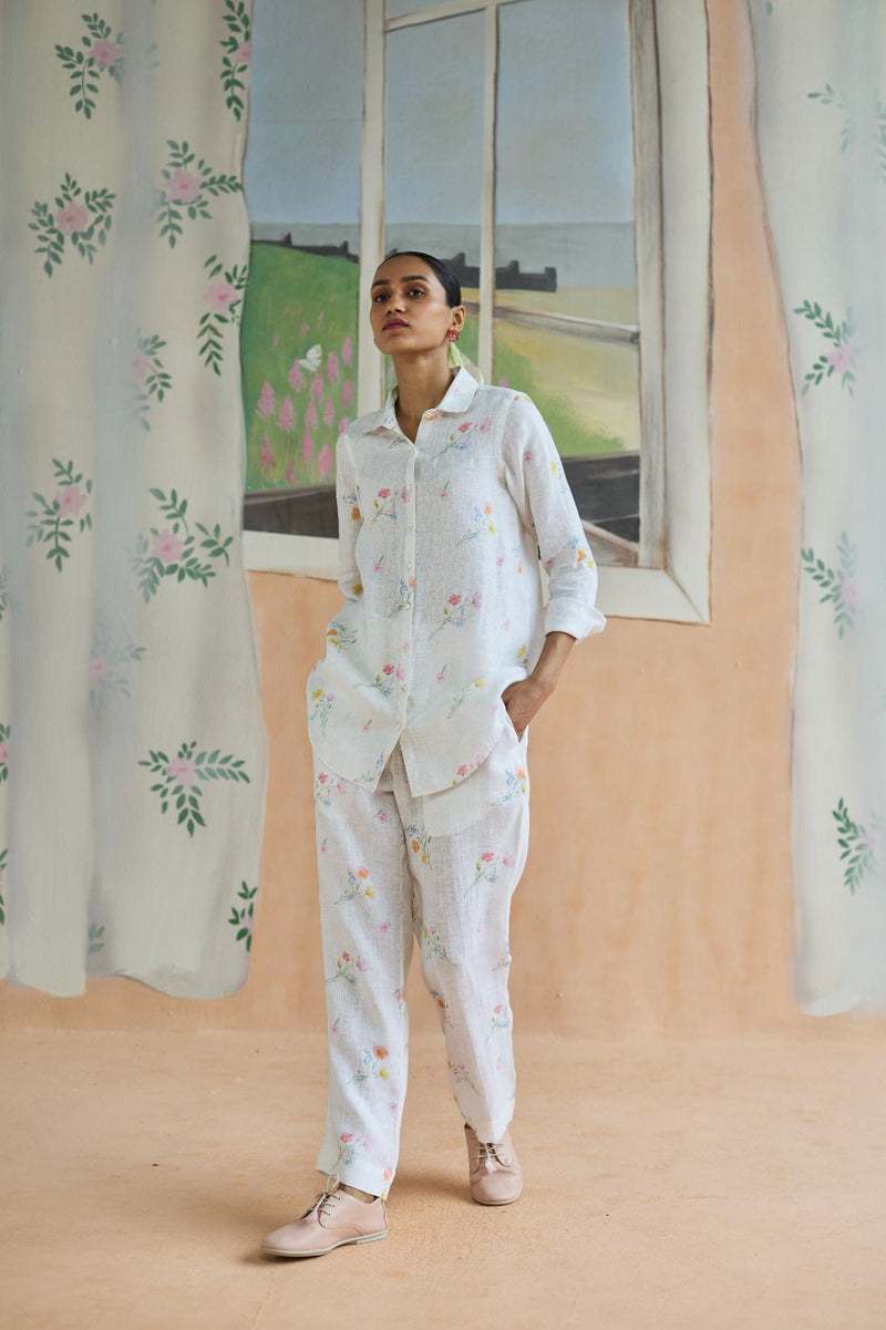 Florist Co-ord Set Linen linen by Nadiya Paar in white color for women Worldwide