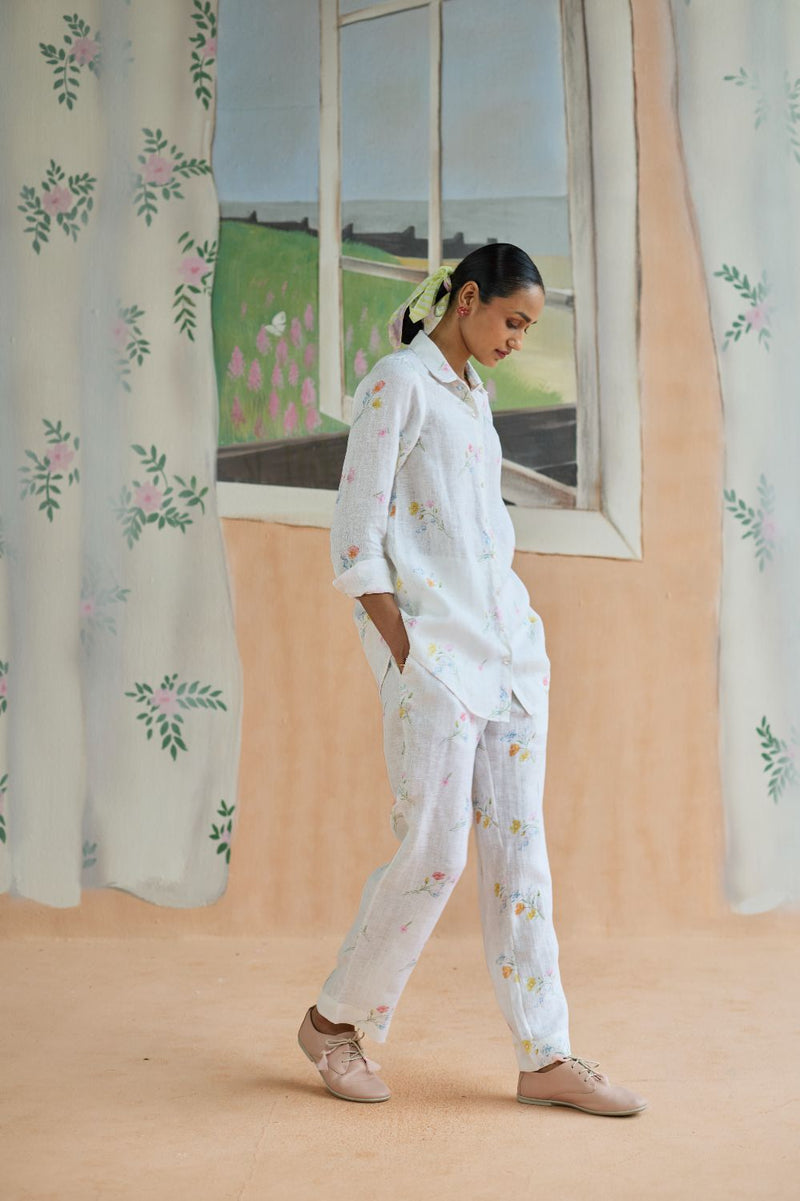 Florist Co-ord Set Linen linen by Nadiya Paar in white color for women Worldwide