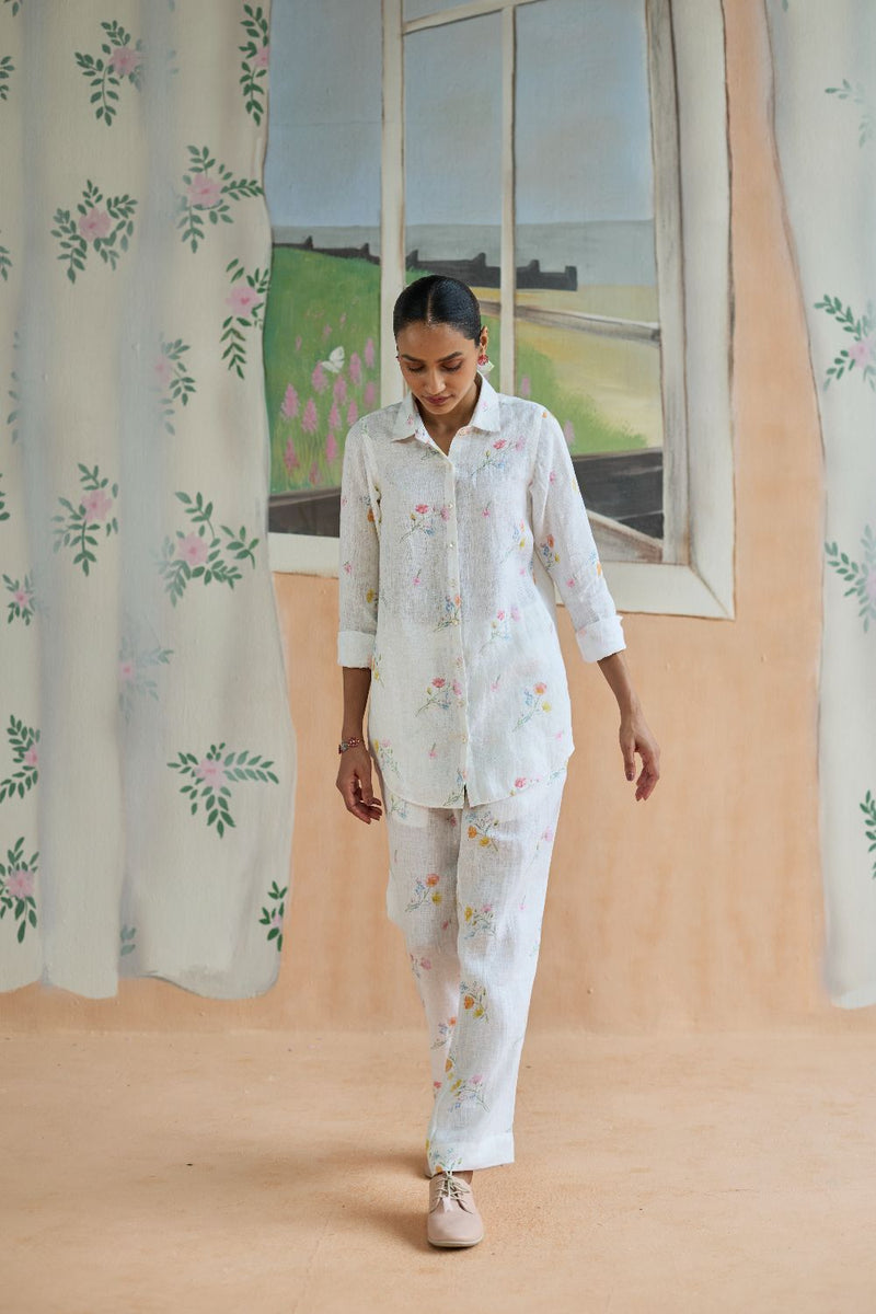 Florist Co-ord Set Linen linen by Nadiya Paar in white color for women Worldwide