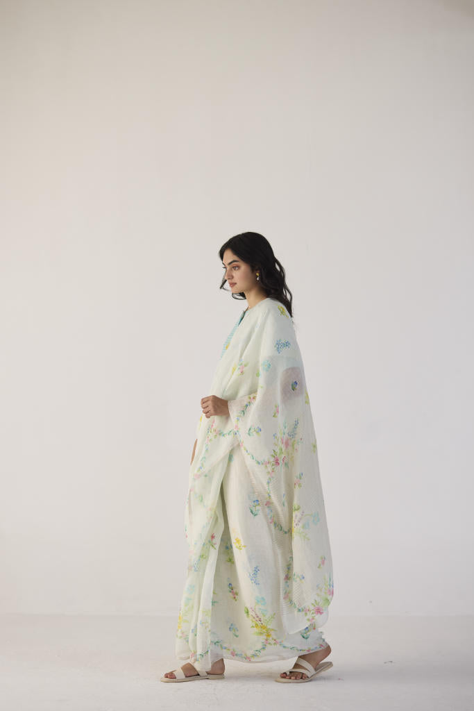 River Bank Linen Sari by Nadiya Paar in white color for women Worldwide
