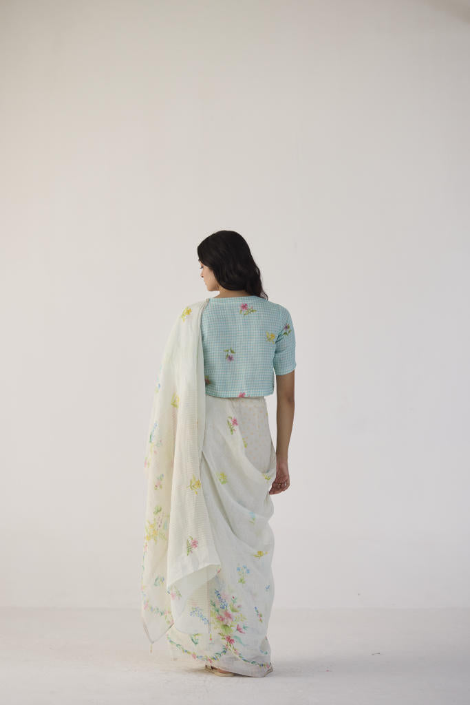 River Bank Linen Sari by Nadiya Paar in white color for women Worldwide