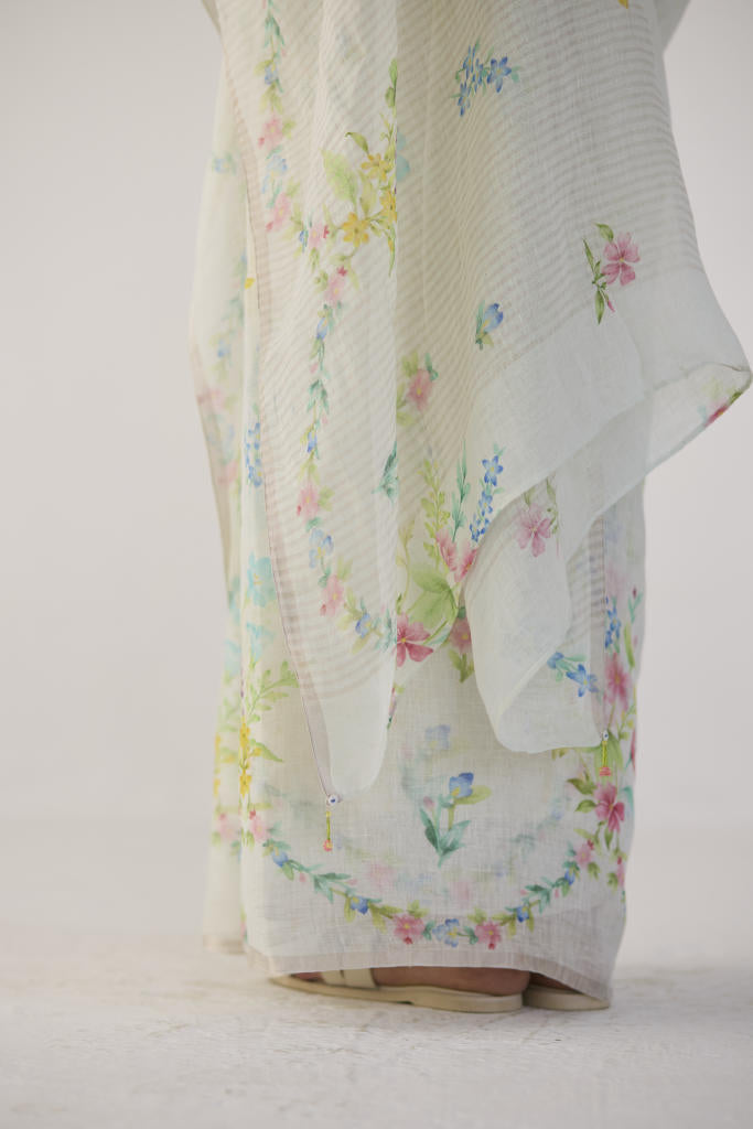 River Bank Linen Sari by Nadiya Paar in white color for women Worldwide