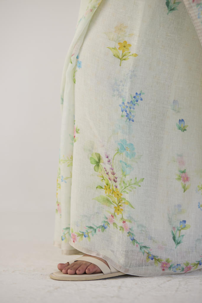 River Bank Linen Sari by Nadiya Paar in white color for women Worldwide
