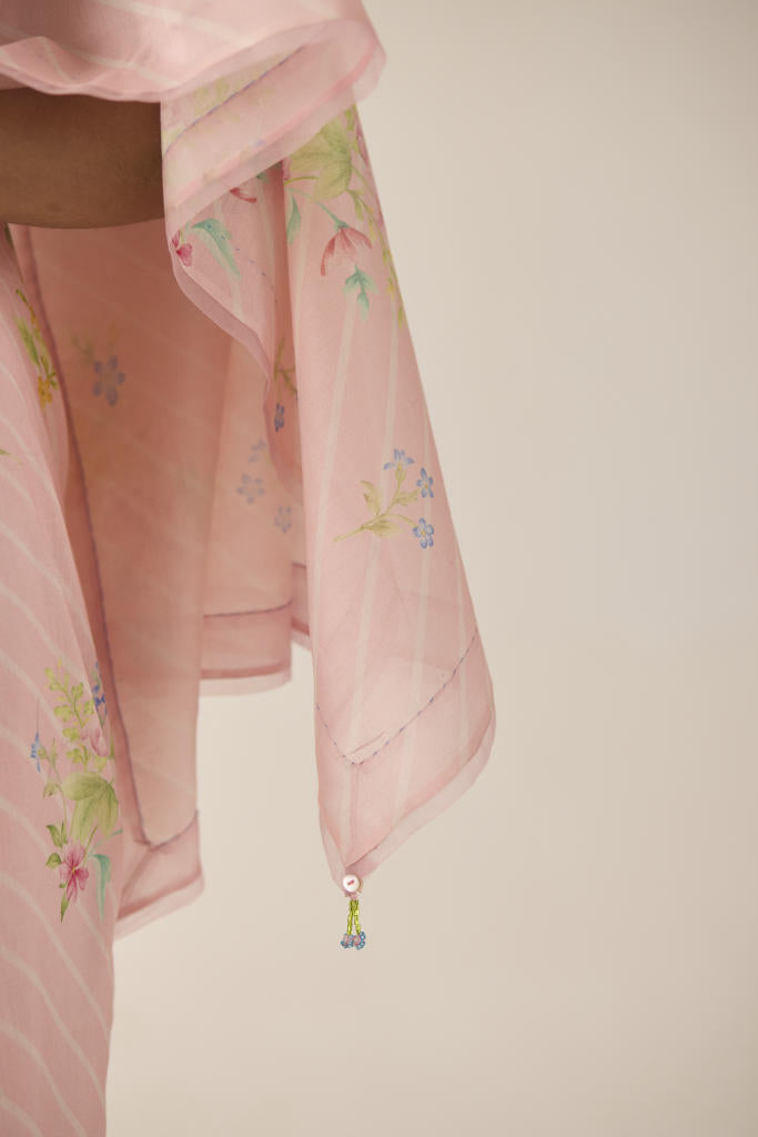 Wildflower Bunch Silk and Cotton Chanderi Sari silk by Nadiya Paar in pink color for women Worldwide
