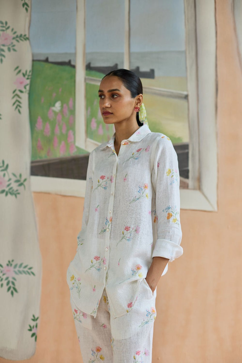 Florist Shirt Linen linen by Nadiya Paar in white color for women Worldwide