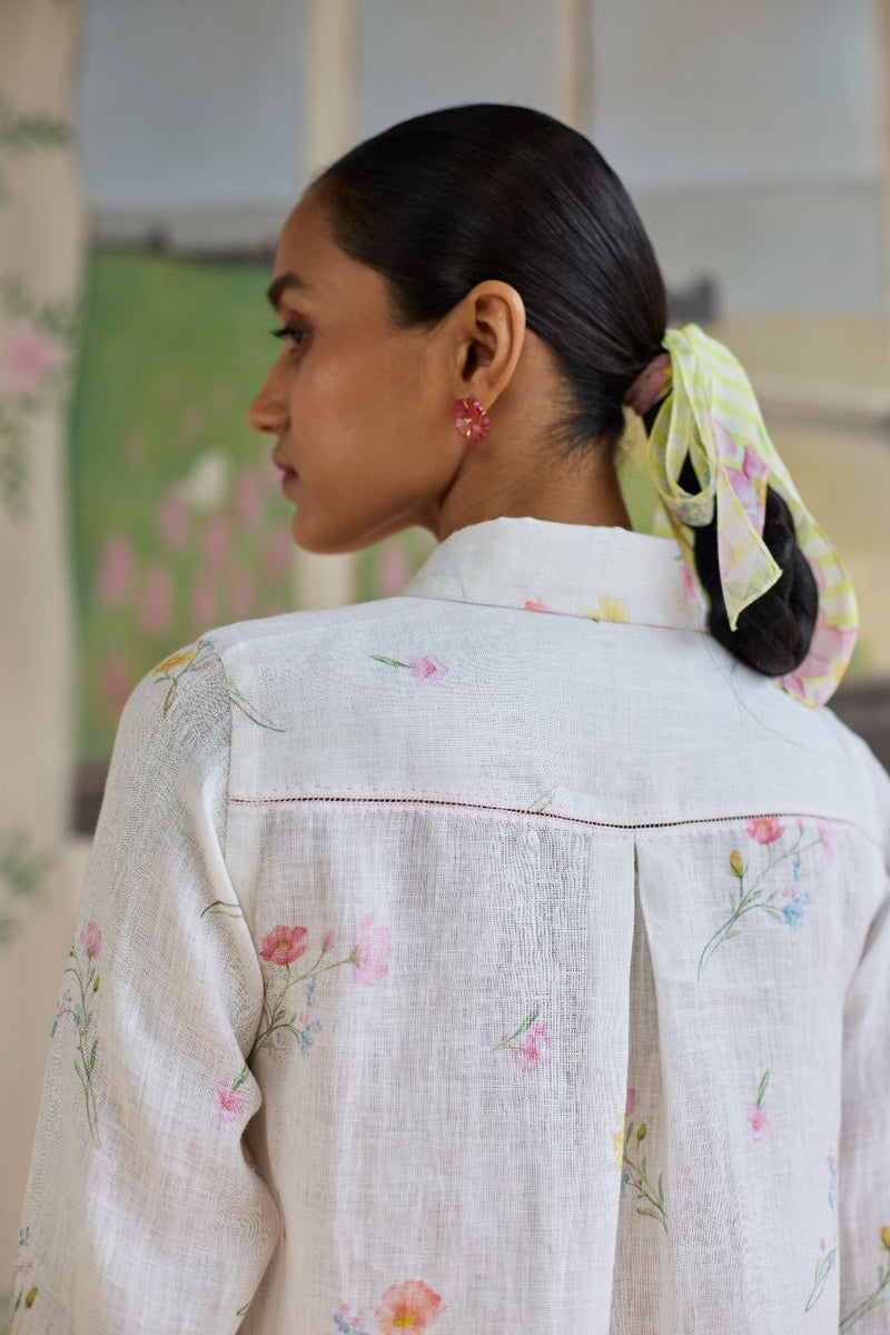 Florist Shirt Linen linen by Nadiya Paar in white color for women Worldwide