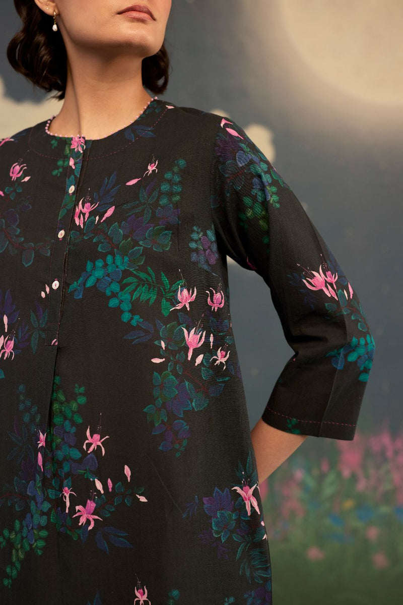 Fuchsia Long Kurta Set Cotton cotton by Nadiya Paar for women Worldwide