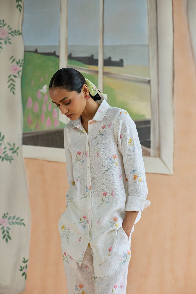 Florist Shirt Linen linen by Nadiya Paar in white color for women Worldwide