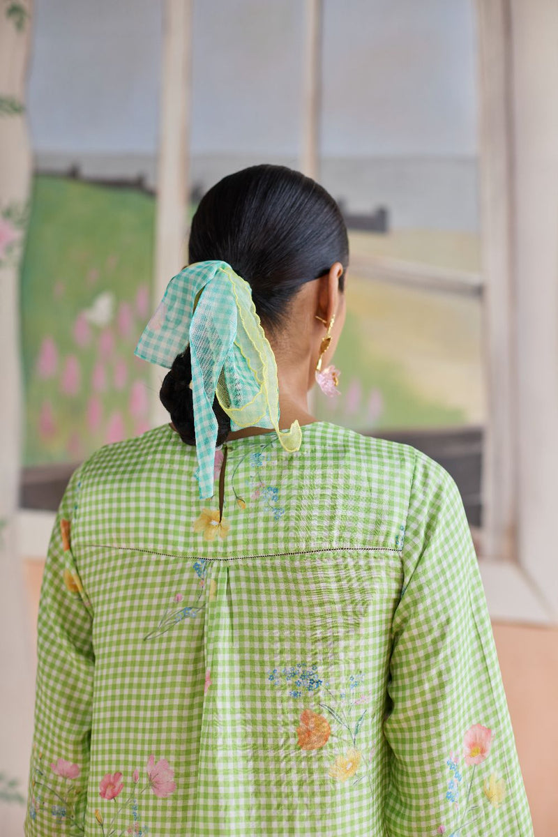Gentle Pause Long Kurta Set Mulberry Silk silk by Nadiya Paar in green color for women Worldwide