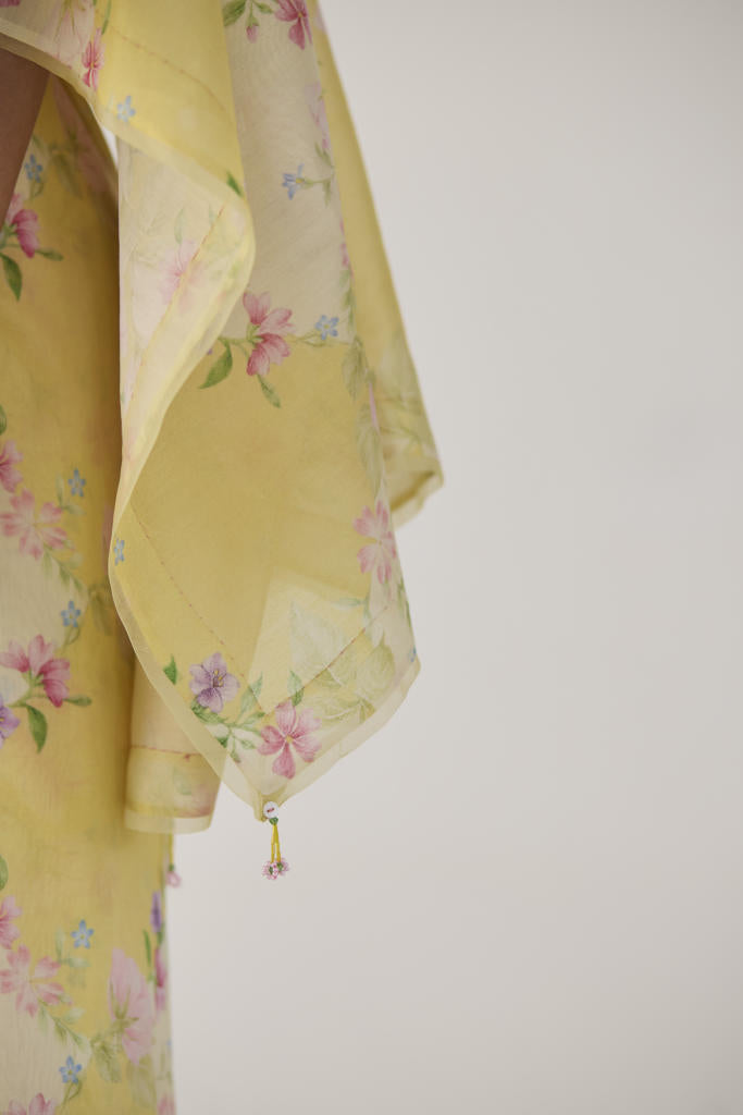 Rose Garden Silk and Cotton Chanderi Sari-Yellow silk by Nadiya Paar in yellow color for women Worldwide