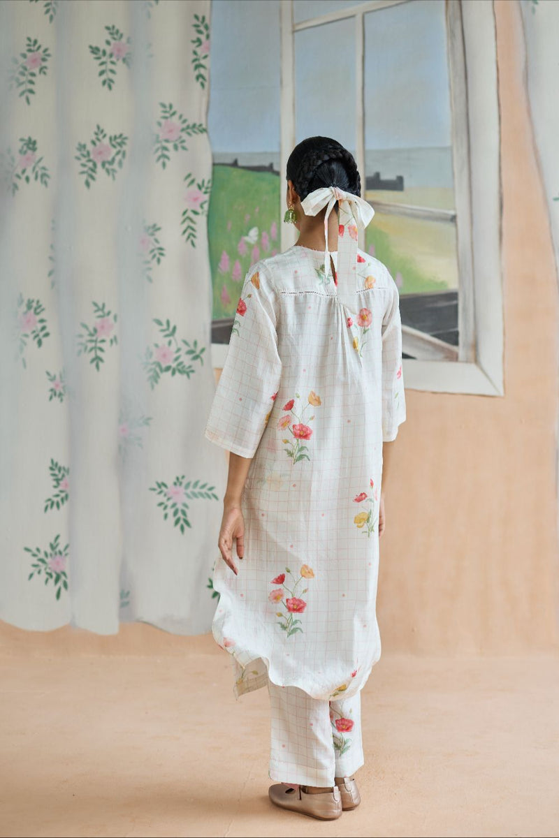 Poppy Long Kurta Set Mulberry Silk silk by Nadiya Paar in white color for women Worldwide