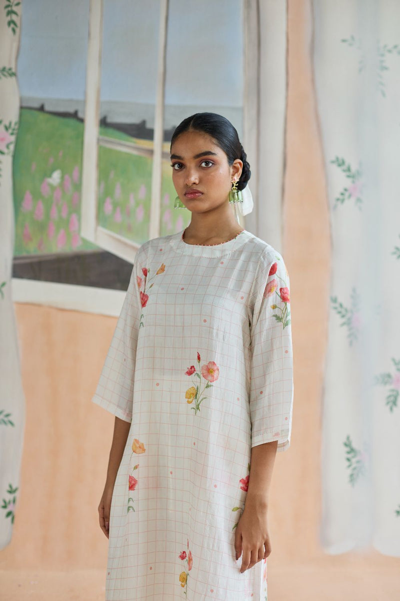 Poppy Long Kurta Set Mulberry Silk silk by Nadiya Paar in white color for women Worldwide