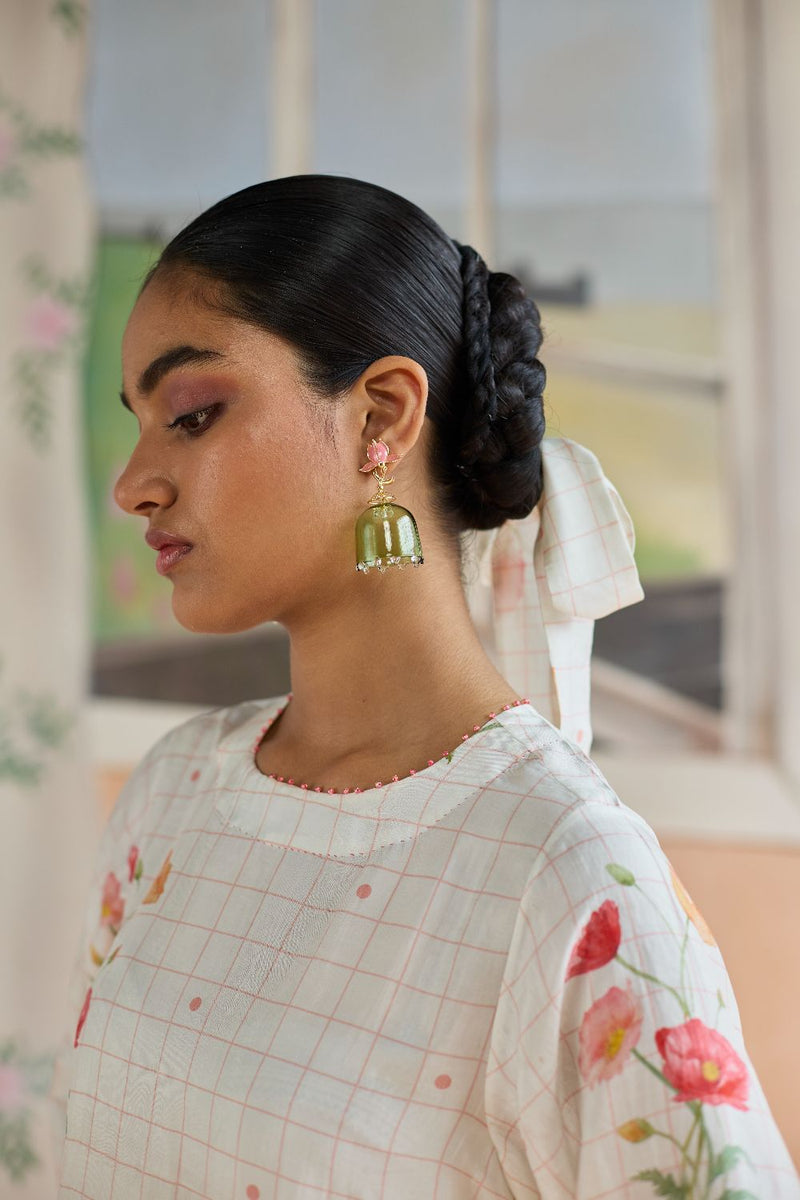 Poppy Long Kurta Set Mulberry Silk silk by Nadiya Paar in white color for women Worldwide
