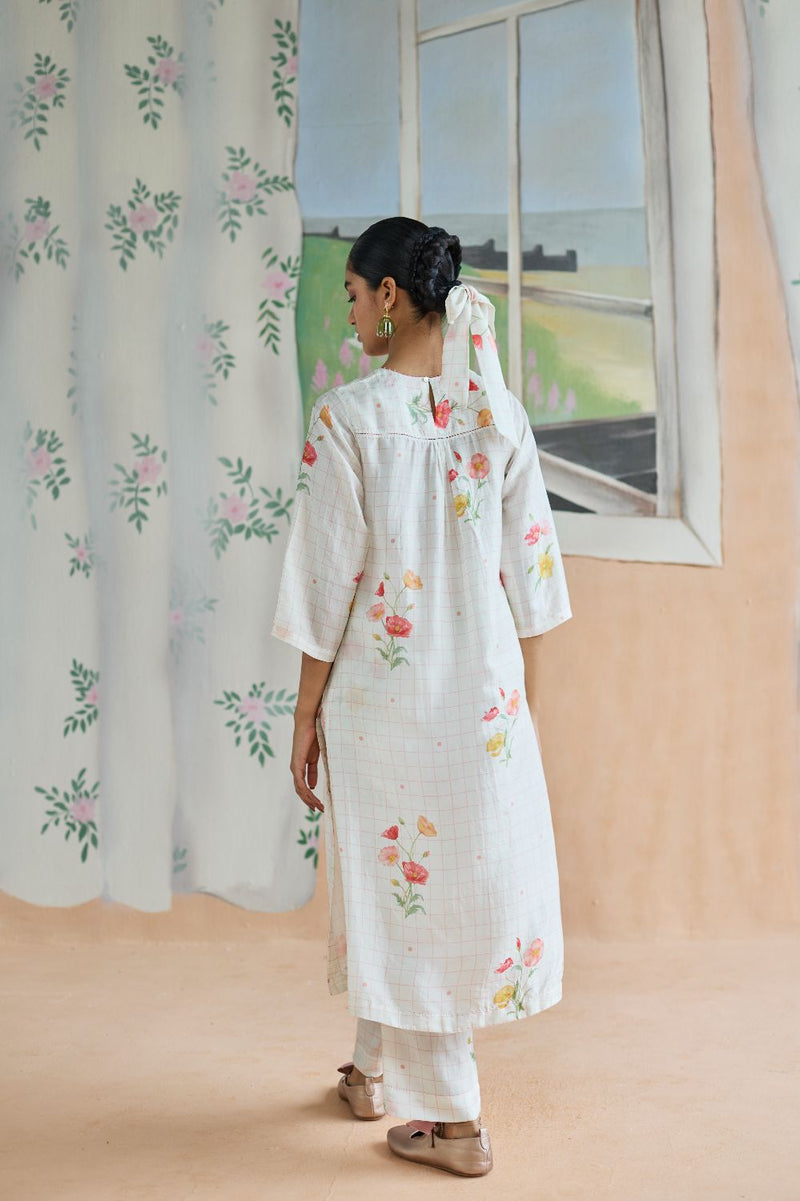 Poppy Long Kurta Set Mulberry Silk silk by Nadiya Paar in white color for women Worldwide
