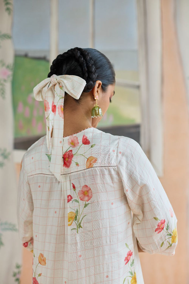 Poppy Long Kurta Set Mulberry Silk silk by Nadiya Paar in white color for women Worldwide