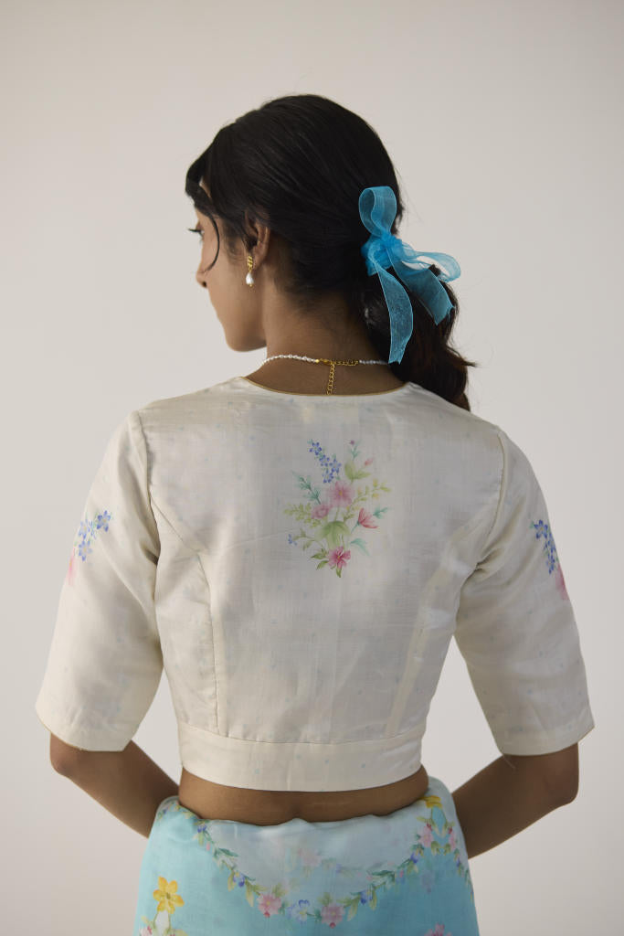 Bunch V Neck Mulberry Silk Blouse silk by Nadiya Paar in white color for women Worldwide