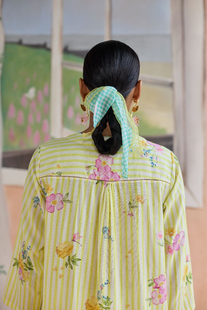 Serene Flora Mid Kurta Set cotton by Nadiya Paar in yellow color for women Worldwide