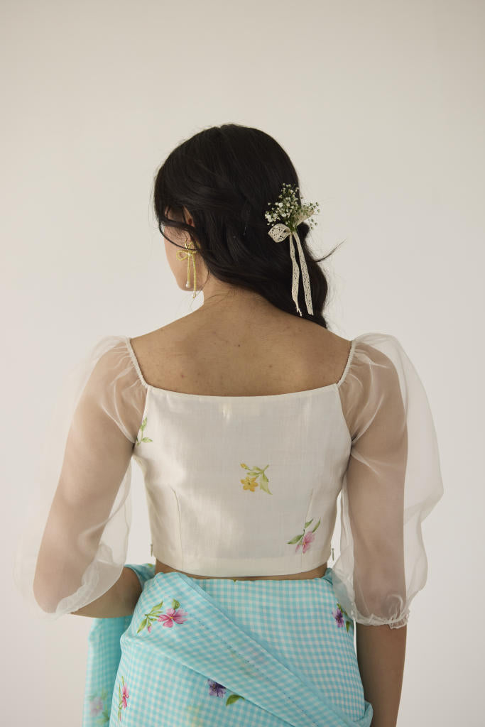 Peach Blossom Blouse silk by Nadiya Paar in white color for women Worldwide