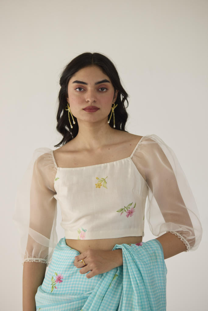 Peach Blossom Blouse silk by Nadiya Paar in white color for women Worldwide