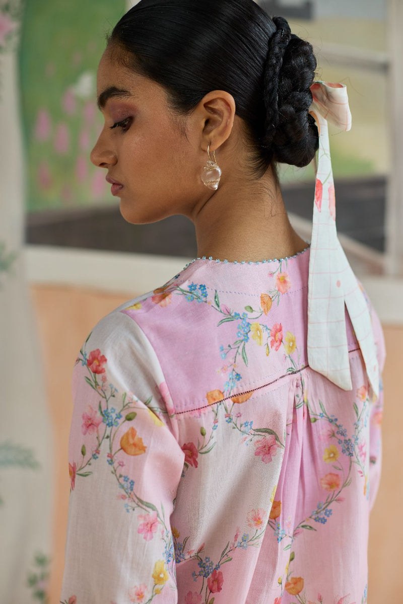 Drift and Dream Mid Kurta Set cotton by Nadiya Paar in pink color for women Worldwide