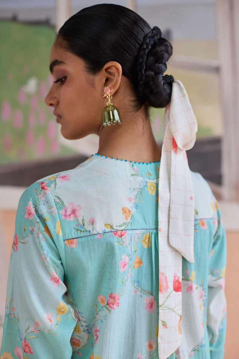 Drift and Dream Short Kurta Set cotton by Nadiya Paar in blue color for women Worldwide