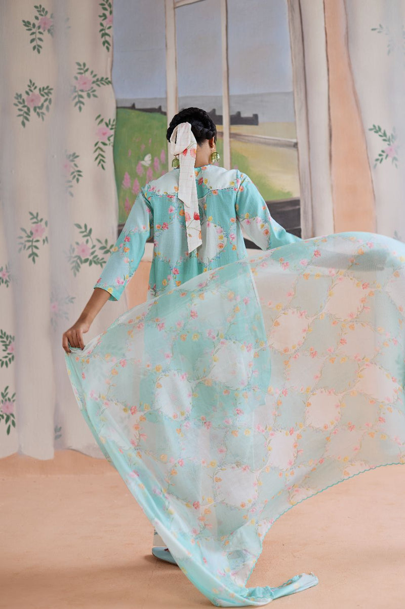Drift and Dream Short Kurta Set cotton by Nadiya Paar in blue color for women Worldwide