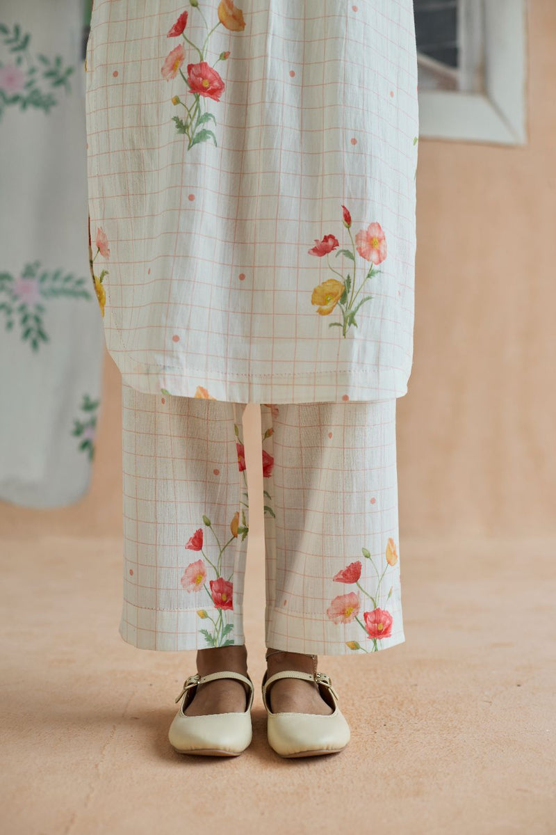 Poppy Long Kurta Set cotton by Nadiya Paar in white color for women Worldwide