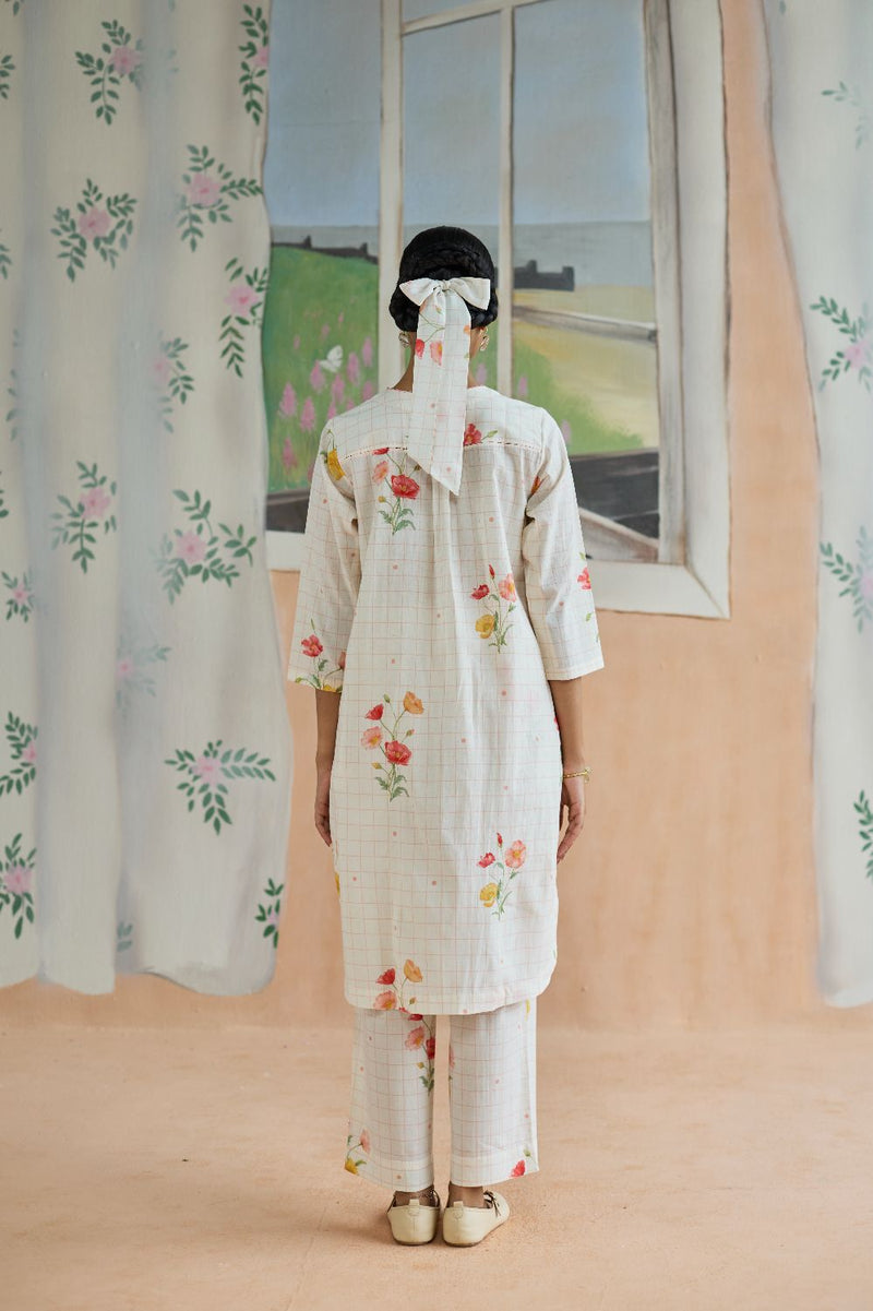Poppy Long Kurta Set cotton by Nadiya Paar in white color for women Worldwide
