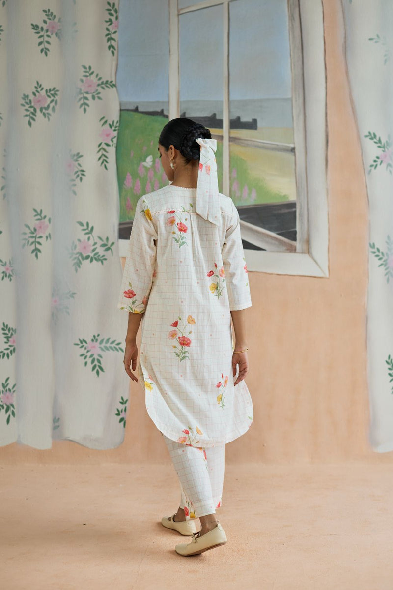 Poppy Long Kurta Set cotton by Nadiya Paar in white color for women Worldwide