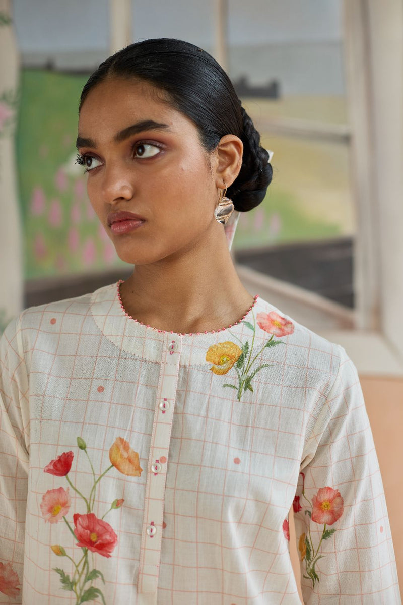 Poppy Long Kurta Set cotton by Nadiya Paar in white color for women Worldwide